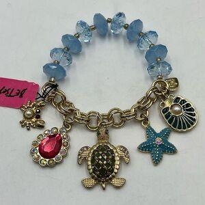 Betsey Johnson Nautical Under the Sea Ocean Charm Half Stretch Blue Bracelet new